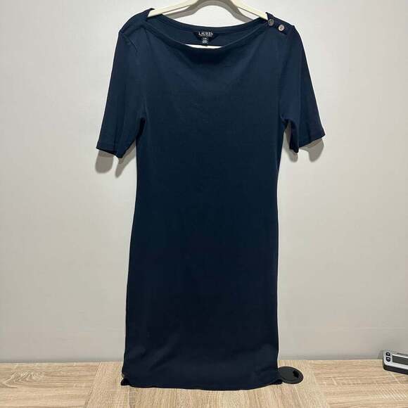 Lauren Ralph Lauren Black Label Size L 100% Cotton Short Sleeve Dress in Navy - Picture 1 of 5
